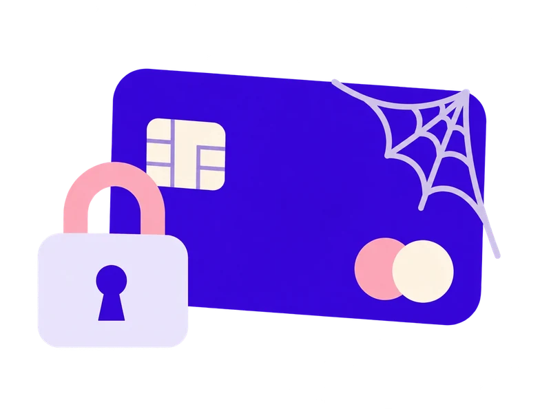 Tarjeta de crédito con candado y telaraña