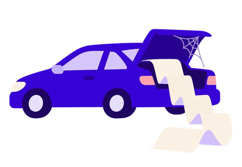 Recibo larguísimo saliendo de la cajuela de un auto